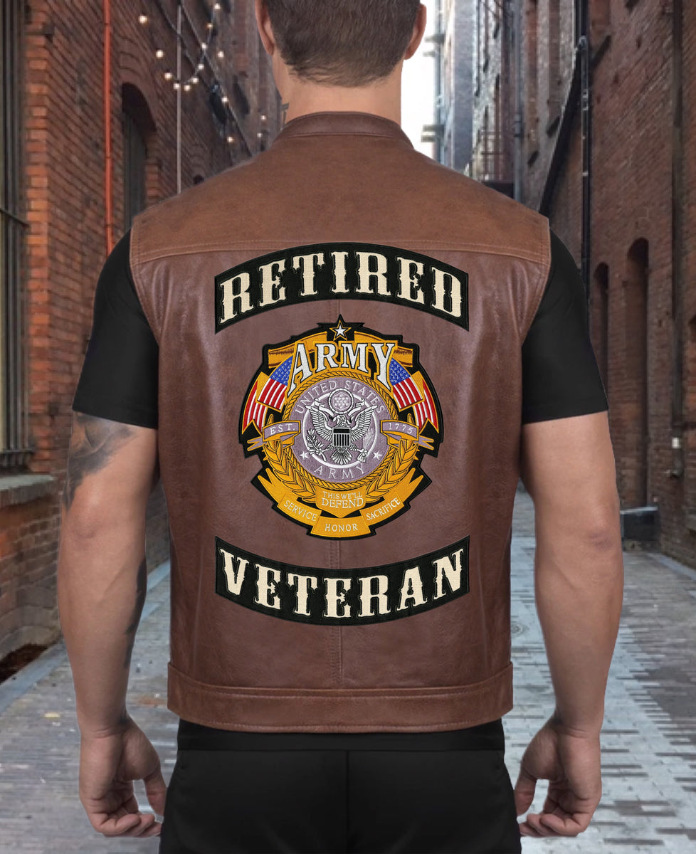 Retired Veteran Rocker + Army Patches, Embroidered Military Patch