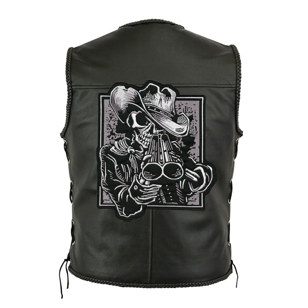 Shotgun Skull Patch | Cowboy Skeleton | Large Embroidered Iron On 12.5