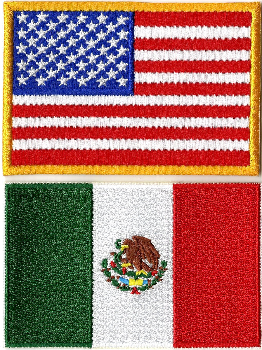 USA Flag Mexico Flag Patch [3.0 X 2.0 - Iron on Sew on- UM1