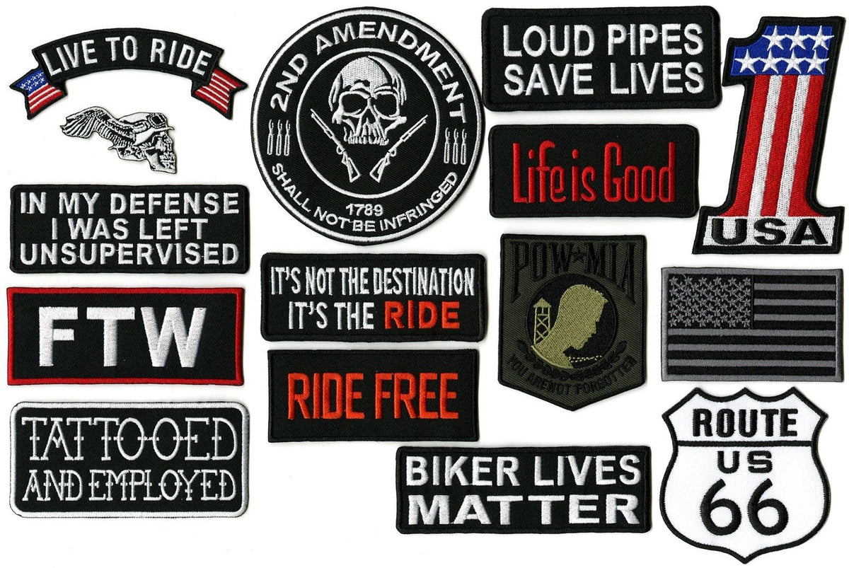 FTW Live to Ride 15pc. Patch Set  #1 American US Flag Skull Pow Mia H – Nixon  Thread Co.