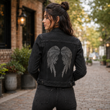 Reflective Angel Wing Patches 14" | "Saints & Sinners" Black Realistic Wings & Feathers Light Activated Guardian Angels Back Patch | Embroidered Iron On