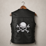 Skull & Wrench Crossbones Patch 11" | Realistic Large Skeleton Halfskull Embroidered Iron On Motorcycle Jacket Back Patch