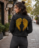 Gold Metallic Angel Wing Patches 14" | "Saints & Sinners" Realistic Wings and Feather Guardian Angels Back Patch | Embroidered Iron On | Large 2pc. Set