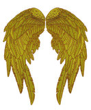Gold Metallic Angel Wing Patches 14" | "Saints & Sinners" Realistic Wings and Feather Guardian Angels Back Patch | Embroidered Iron On | Large 2pc. Set