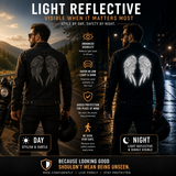 Reflective Angel Wing Patches 14" | "Saints & Sinners" Black Realistic Wings & Feathers Light Activated Guardian Angels Back Patch | Embroidered Iron On