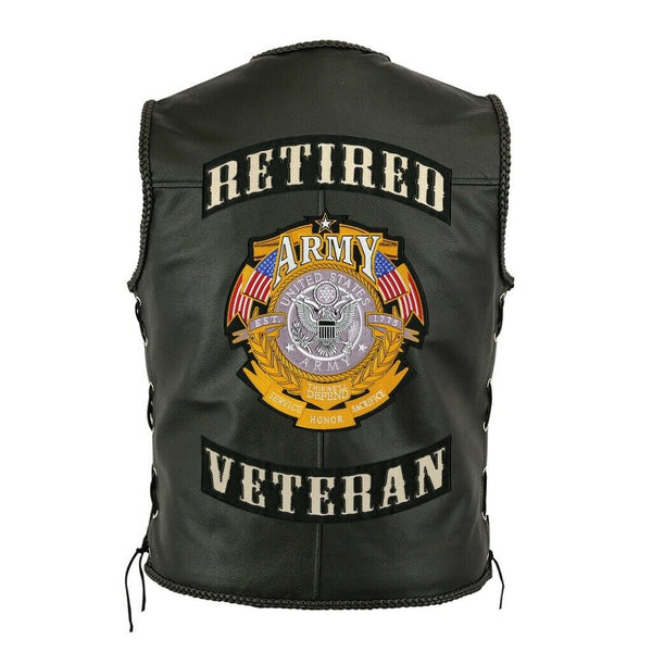 Retired Veteran Rocker + Army Patches | Embroidered Military Patch | Large 12"