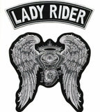 Lady Rider Rocker + Angel Wings | Large Halo Embroidered Patch Women 2pc Set