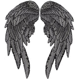 Reflective Angel Wing Patches 14" | "Saints & Sinners" Black Realistic Wings & Feathers Light Activated Guardian Angels Back Patch | Embroidered Iron On