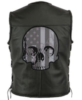 Subdued Half Skull Patch 12" | Black White US Flag Patriotic Halfskull Skeleton | Embroidered Iron On | Large Motorcycle Back Patches