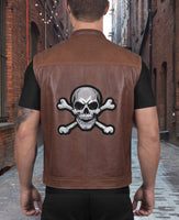 Skull & Crossbones Patch 10.5" | Realistic Skeleton Halfskull Embroidered Iron On Jacket Center Patch
