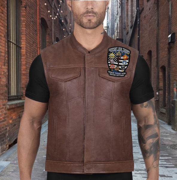 Combat Veteran Wears Leather Vest with Patches Editorial Image - Image of  maine, rider: 67146785
