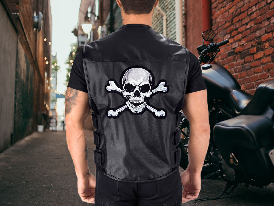 Skull Top Hat Patch 10" | Spade Skeleton Halfskull | Large Embroidered