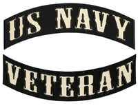US Navy Veteran Rocker Patches 12" | Large Military Vet Embroidered Motorcycle Jacket Patch Iron On 2 pc. Set