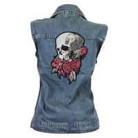Bleeding Roses Skull Patch 11" | Realistic Halfskull Calavera Skeleton | Embroidered Iron On