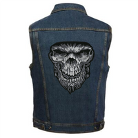 Evil Skull Patch 11" | Metal Head Wicked Halfskull Realistic Hollow Goth Skeleton | Large Embroidered Iron On