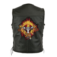 Flaming Indian Skull Patch | Viking Warrior Firefighter | Iron On Embroidered | Large 12"