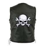Skull & Wrench Crossbones Patch 11" | Realistic Large Skeleton Halfskull Embroidered Iron On Motorcycle Jacket Back Patch