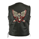 Victory Speed Racing Skull Patch 13" | Skeleton Racing Cruiser Checkered Wings | Large Embroidered Iron On Back Patch