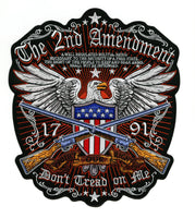 2nd Amendment Eagle Patch | "Don't Tread On Me" Patriotic Military | Embroidered Iron On | Large 12"