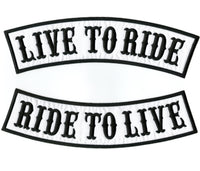 Live to Ride, Ride to Live Rocker Patches 12" | Large White/Black Embroidered Motorcycle Jacket Back Top Bottom Patch