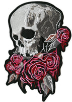 Bleeding Roses Skull Patch 11" | Realistic Halfskull Calavera Skeleton | Embroidered Iron On