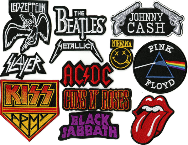Nirvana Beatles Zeppelin Kiss Johnny Cash | Rock Band Small Embroidered Patches| 12 pc Set