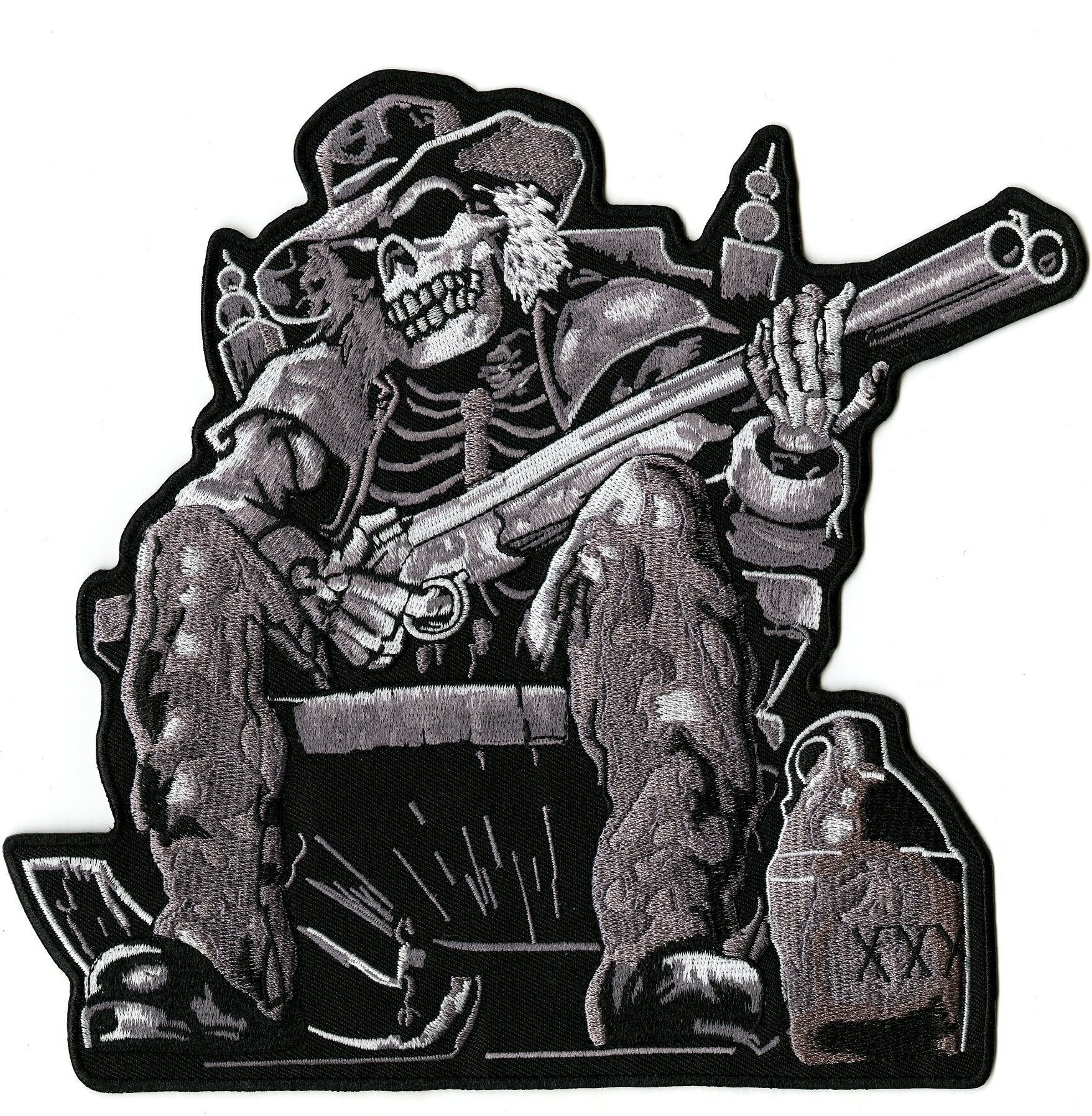 Shotgun Skull Patch | Drunk Cowboy Skeleton | Embroidered Iron On | Large  8.5