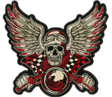 Victory Speed Racing Skull Patch 13" | Skeleton Racing Cruiser Checkered Wings | Large Embroidered Iron On Back Patch