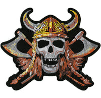 Viking Skull Embroidered Patch 12" | Axe Warrior Realistic Skeleton Jacket Back Patches | Iron On Large