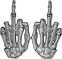 2pc Middle Finger Patches 5" | Realistic Skeleton Hand Patch | Small Embroidered Iron On