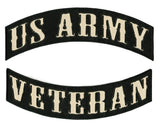 US Army Veteran Rocker Patches 12" | Large Military Vet Embroidered Motorcycle Jacket Patch Iron On 2 pc. Set
