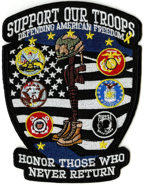 Support Our Troops Patch 5" | US Military Patriotic Pow Mia American | Army Marines Navy Air-Force Embroidered Iron On | Small