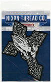 Cross Praying Hands Patch 14" | Religious Christian Catholic Celtic | Large Embroidered Iron On - by Nixon Thread Co.