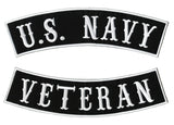 US Navy Veteran Rockers 11.5" | Carnevalee Military Vet Motorcycle Jacket Top Bottom Rocker Patches | Large Embroidered Iron On 2 pc. Set