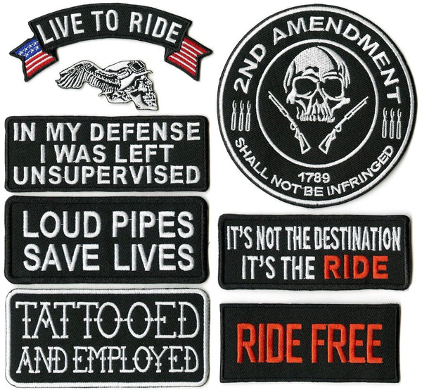 FTW Live to Ride 15pc. Patch Set  #1 American US Flag Skull Pow