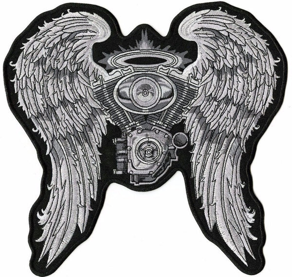 Halo Angel Wings Patch 10” | Embroidered Motorcycle Engine Guardian Angels Realistic White Wings