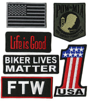 FTW Live to Ride 15pc. Patch Set | #1 American US Flag Skull Pow Mia Harley Club Small Motorcycle Starter Patches